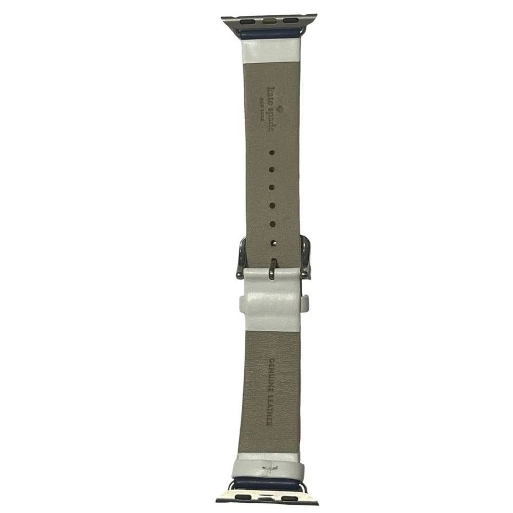 NEW Kate Spade Apple Watch Band 38/40mm Multi Color Stripe Leather Silver Buckle